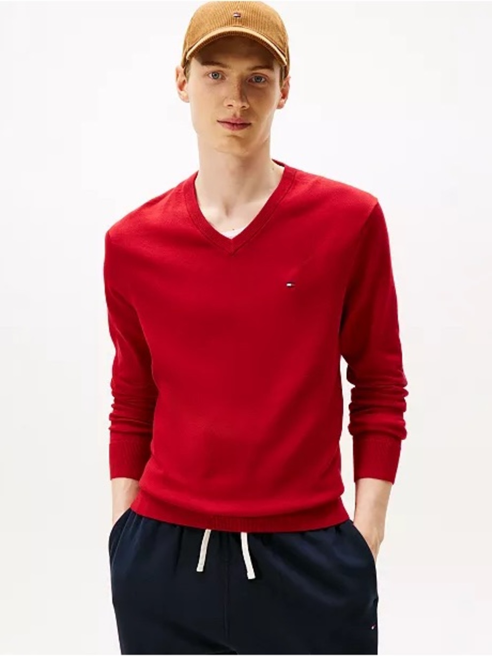 Tommy Hilfiger Men’s Bright Red V-Neck Sweater